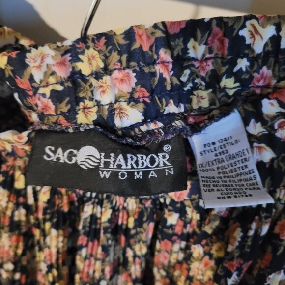 Vintage Sag Harbor Floral Pleated Crinkle Elastic Waist Midi Skirt SZ 1X - Picture 4 of 4